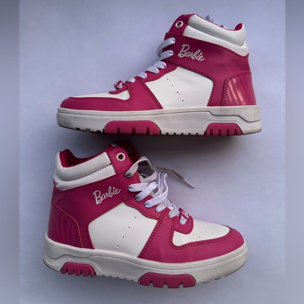 Mattel Barbie High Top Sneakers Pink White Ltd Edition Kids Shoes Imported, Sz 6